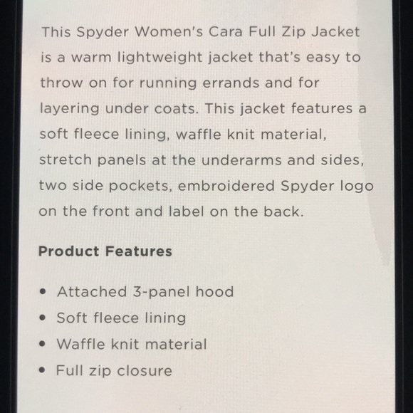 Spyder Womens Cara Full Zip Jacket Large Black NEW BNWT - Picture 3 of 6